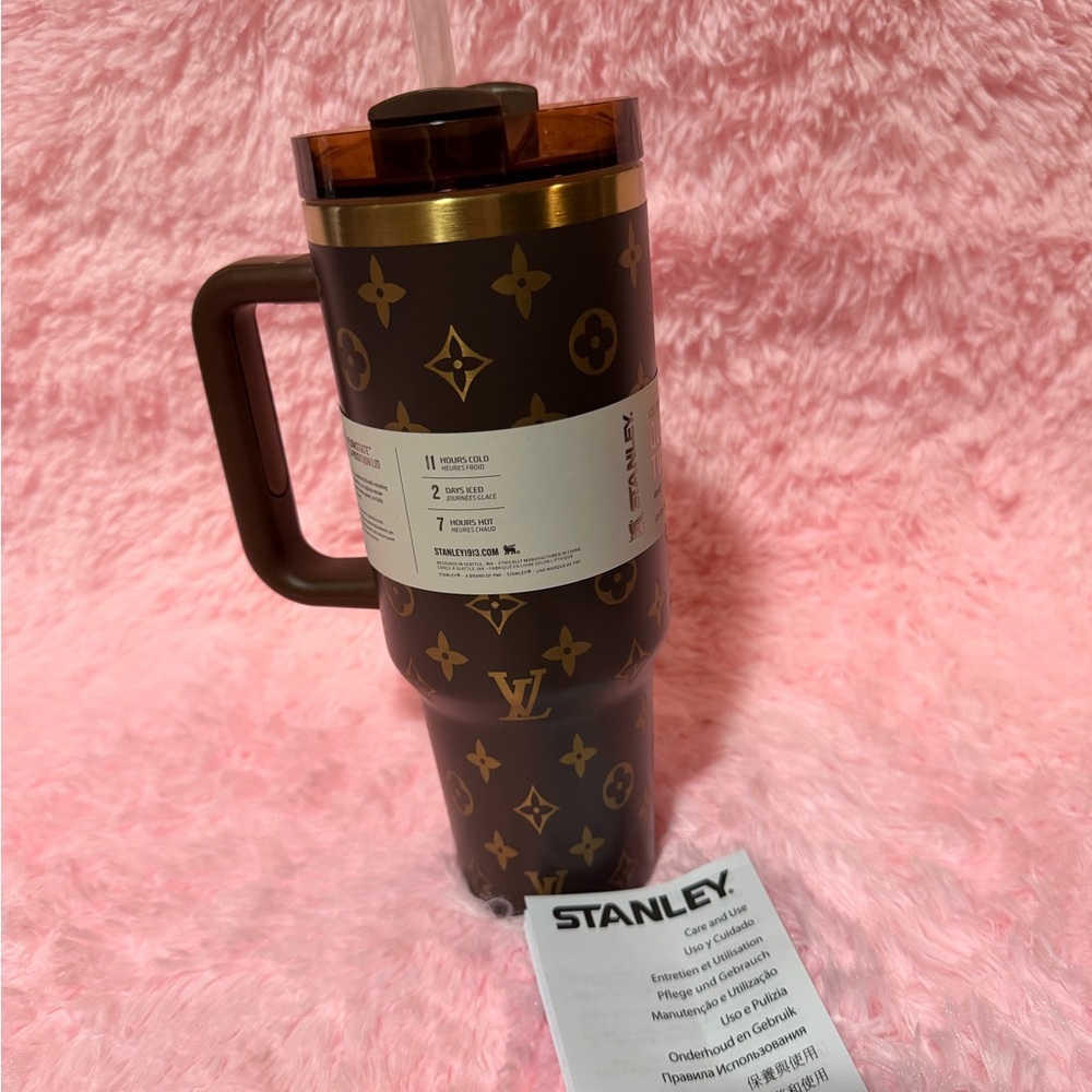 Stanley Brown Travel Tumbler with Gold Monogram Accents